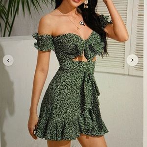 Green floral wrap dress